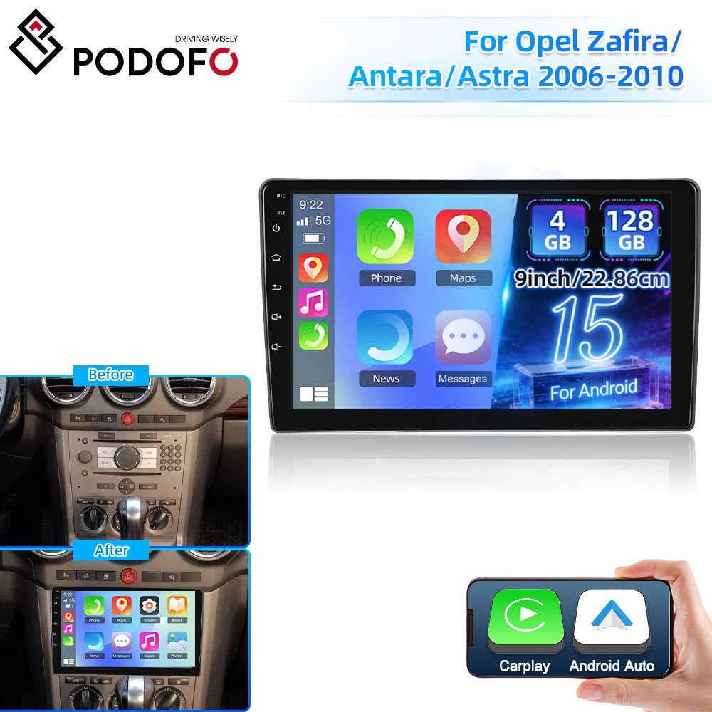 Image of Podofo [ 4g+128g] 2026 New 9 Inch Car Radio Stereo For /antara/ 2006-2010 With & Auto, 15 Car Radio With Bt Fm/rds Wifi Gps Eq Dsp Swc, A Perfect Gift For Drivers, Without Battery