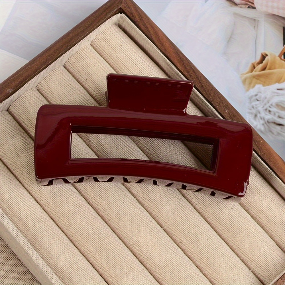 E-shop 1 Stück Retro Vintage Große Hohle Rechteckige Haarklammern - Elegante Rote Plastik-Haarspange mit Glänzendem Finish & Strukturierter Griff,