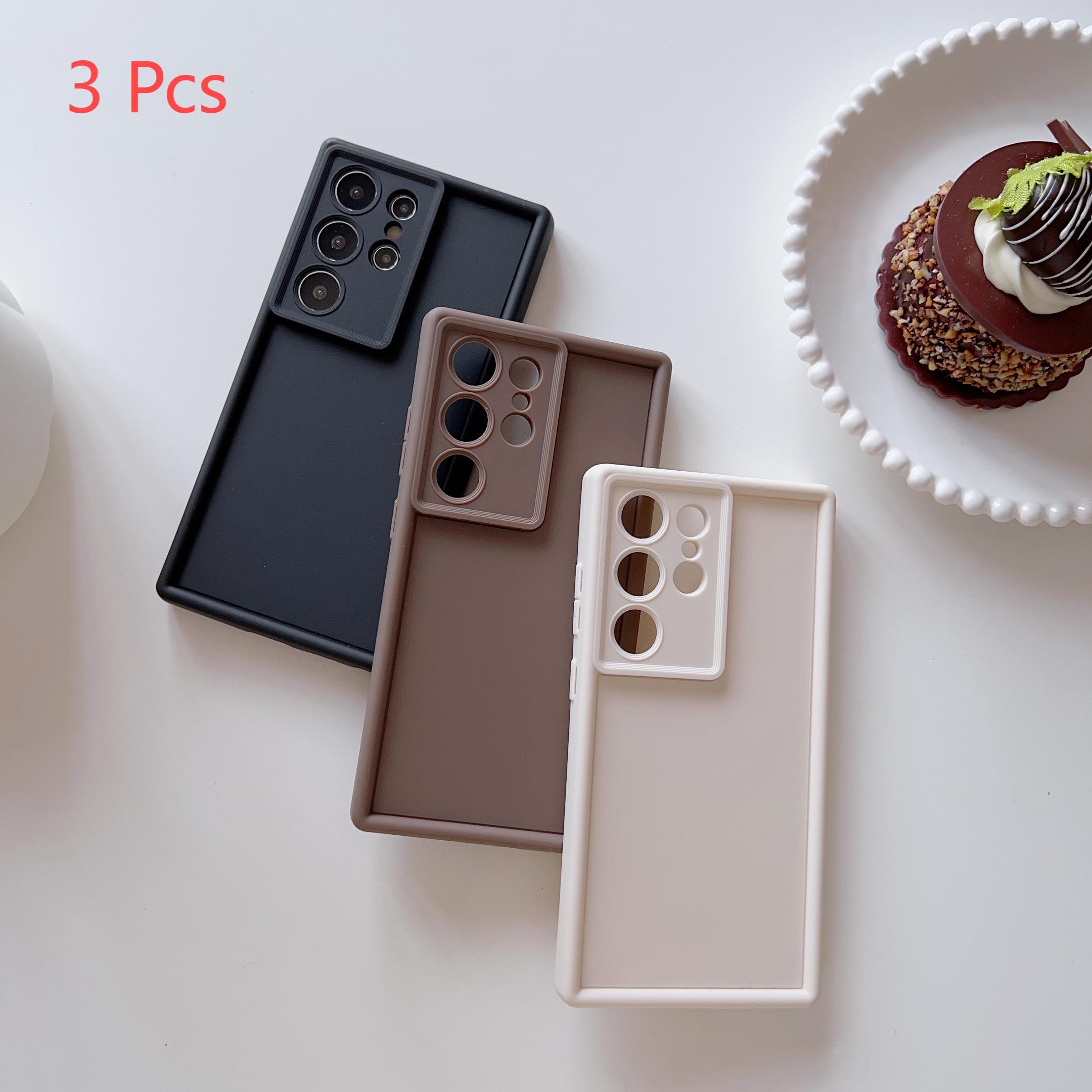 TEMU Phone Case - 3pcs Set Of Black-brown-white Frosted Soft Full-cover Phone Cases Compatible For Series A05s/ A12/ A13/ A14/ A15/ A31/ A32/ A33/