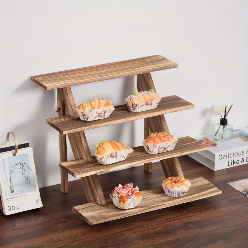 TEMU 4-tier Solid Wood Display Riser Stand - Vintage Step Storage Shelf With Wide Base, Compact Multi- Showcase For, Doll Cards,, Assembly ( Wood