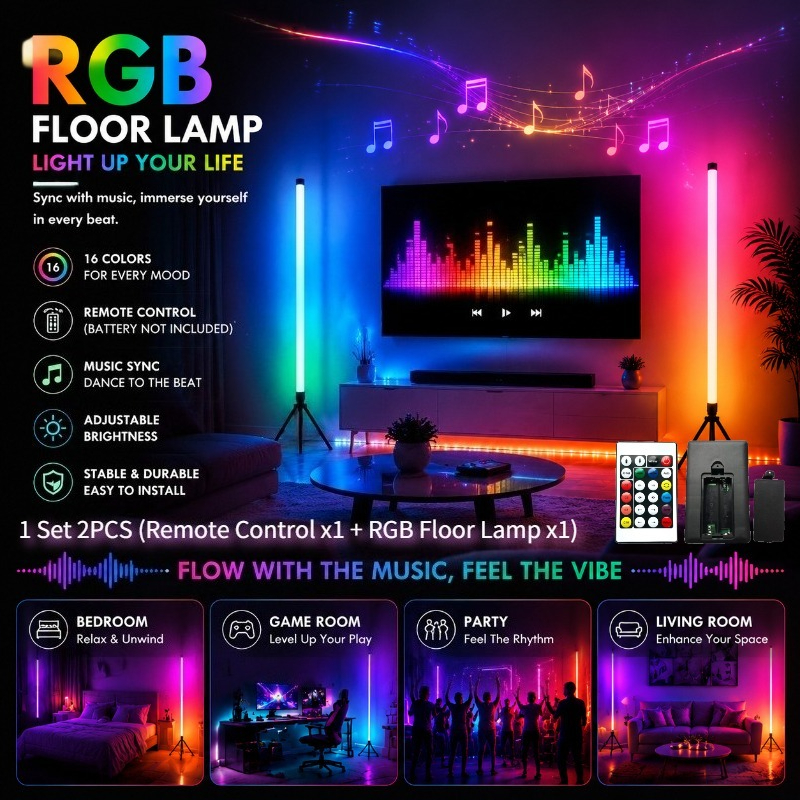 TEMU 1 Set (remote Control X 1 And Floor Lamp X 1) 16-color Rgb Floor Lamp, Smart Light, Led Ambient Light, Standing Decorative Lamp, Supports Remote