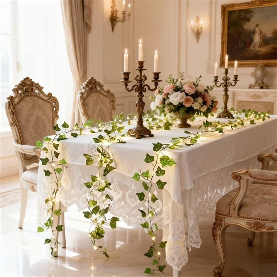 Image of 16.4ft/ 9.8ft Green Leaf & Maple Led String Lights - Battery-powered, With Realistic Greenery For Weddings, Birthday, Bedrooms, Christmas Decor, Halloween Decorations, Chrismas Decorations