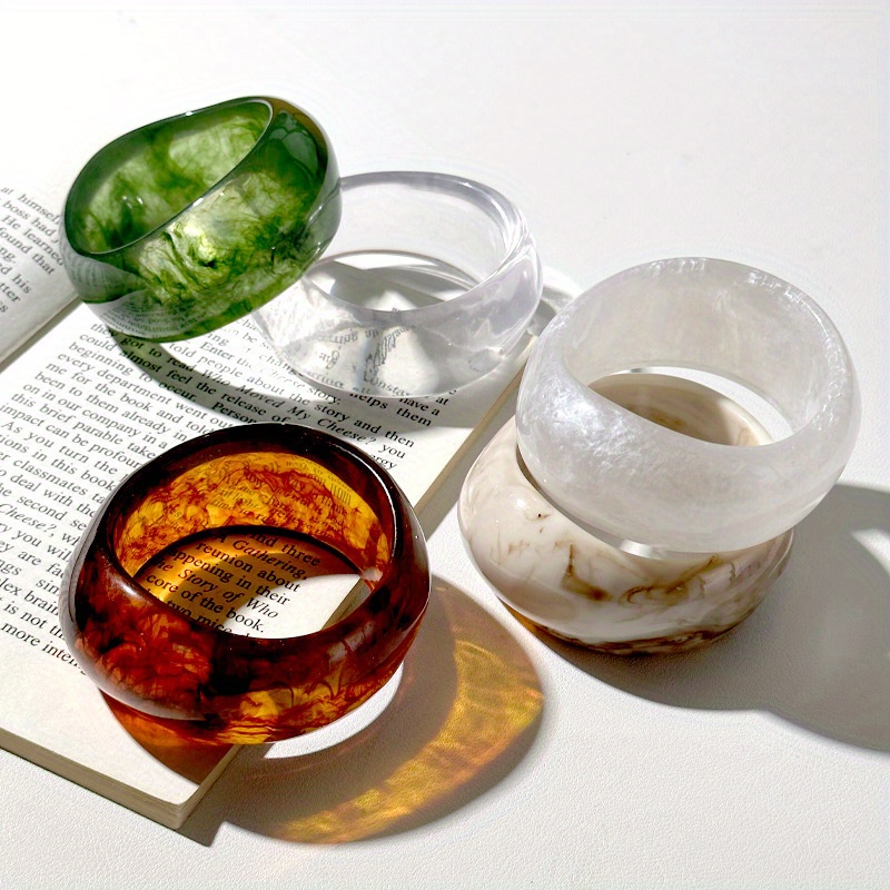 Boho Oval Wide Band Geometric Resin Bangle, Spring & Summer