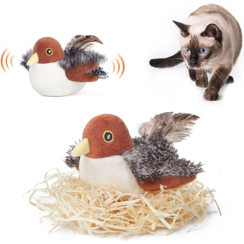 

Interactive Cat Toy - Rechargeable Flapping Sparrow With Lifelike , Touch-activated, 4.0" Plush For Kittens & Cats, Battery Operated Exercise Toy, Ideal For All Breeds, Kitten Toys