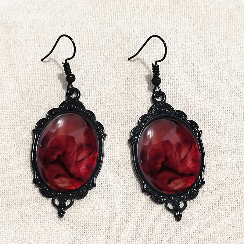 TEMU Retro Gothic Bat Halloween Doll Flower Pendant Earrings Women's Jewelry