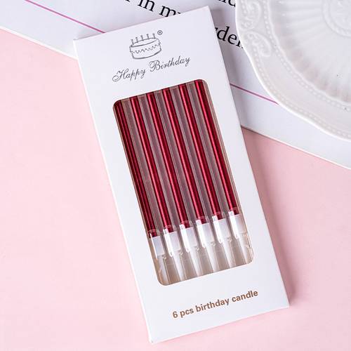 set of 6 vintage style shiny metallic red birthday candles for cake decoration