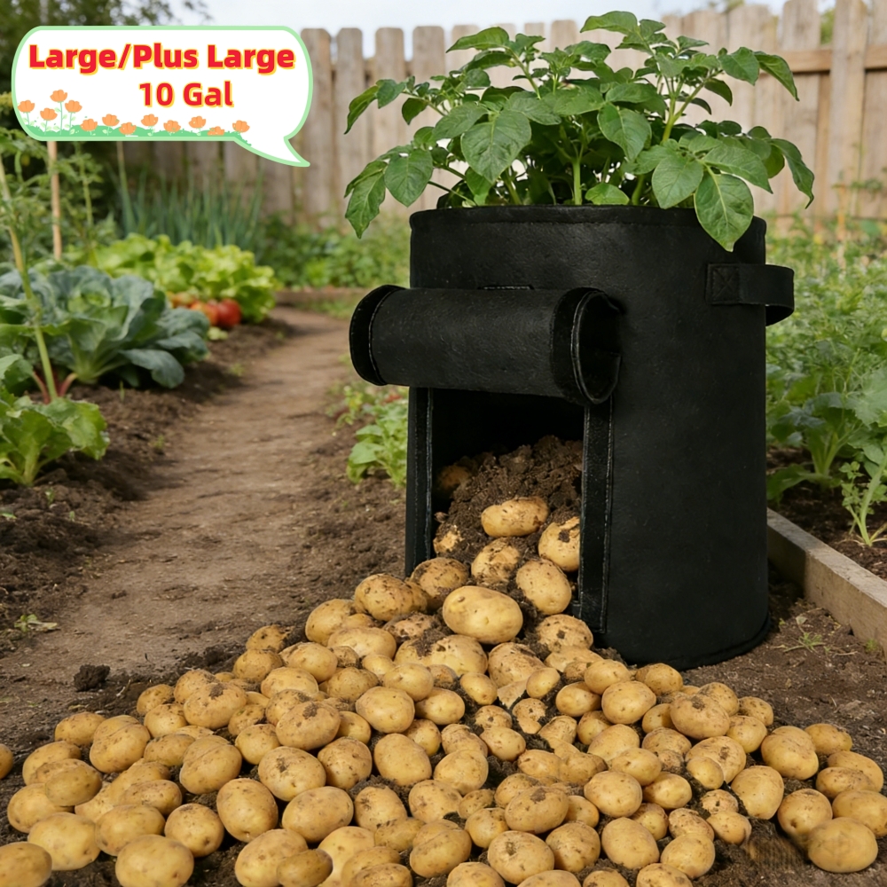 Potato Grow Bag, Extra Large 10-Gallon, Heavy-Duty Non-Woven Fabric with Breathable Mesh Entrance, Reinforced Stitching with Cover and Handles, Reusable, Ideal for Indoor/Outdoor Potatoes, Carrots, Tomatoes, and Onions, Promotes Easy
