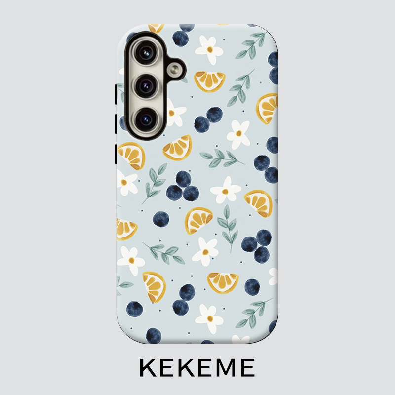 TEMU Phone Case - Kekeme Lemon Blueberry Flower Film 2-in-1 Suitable For Galaxy S26 S25 S24 S23 S22 S21 S21+ S21 Fe Edge S20 A15 A16 A17 A23 A32 A34