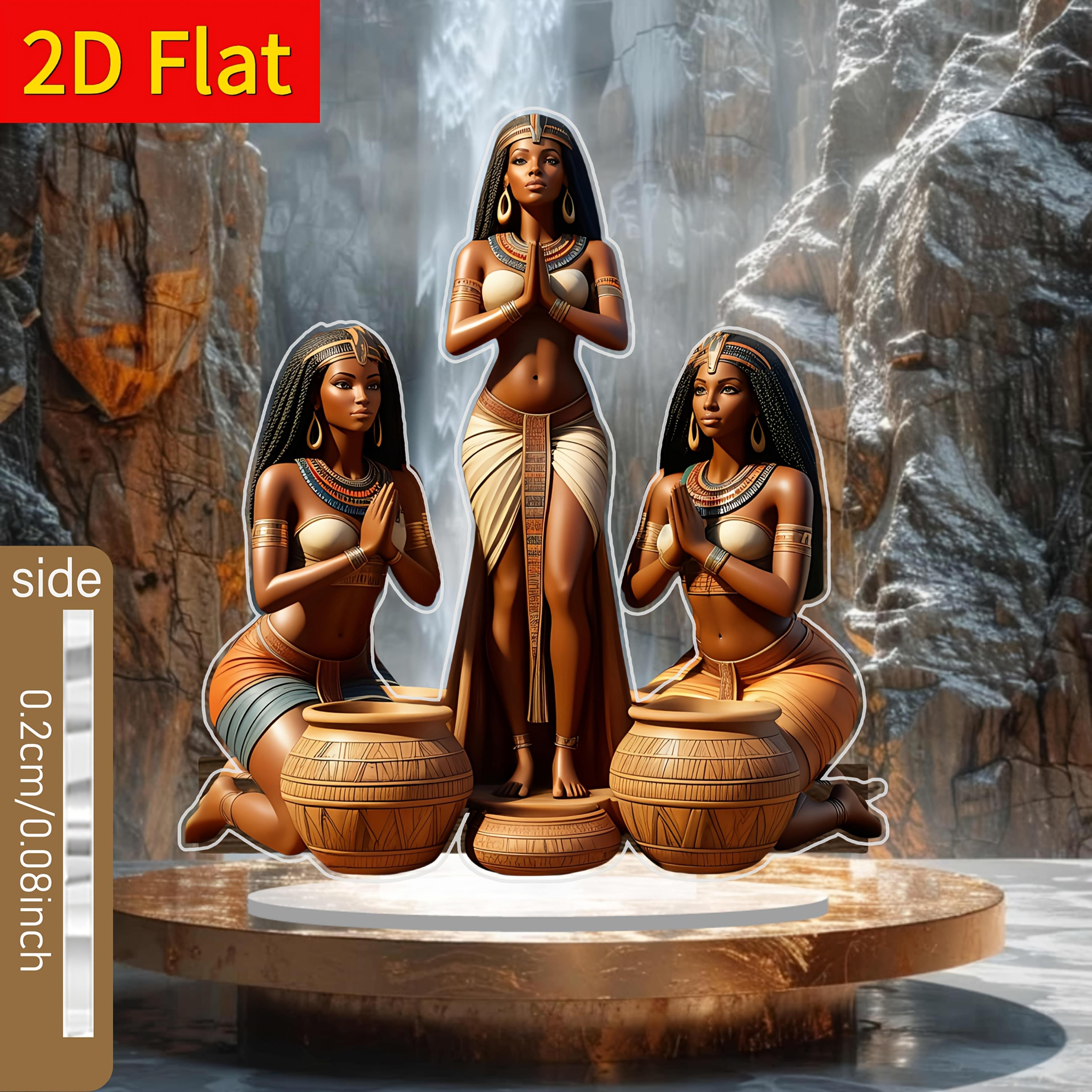 TEMU 2d Flat, 2d Flat Acrylic Ornament, 3-figure African Women Acrylic Statue, 2d Graphic Design - Vintage Cultural Decor, Vibrant Colors And