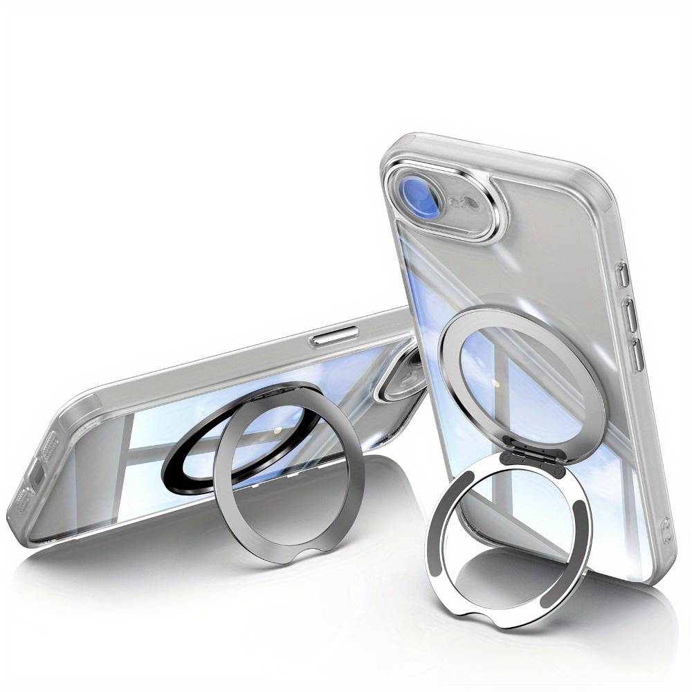 TEMU Transparent Back Panel Mobile Phone Case With Free Rotation Hollow Magnetic Suction Bracket Designed For 16e