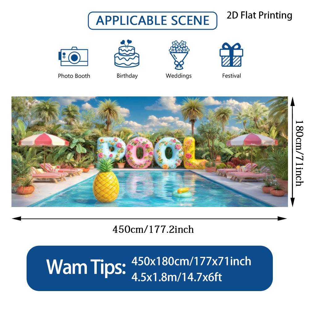 TEMU (2d Flat) 1pc Summer Tropical Pool Scene Garage Door Banner, Decorative Fence, , Polyester Fiber, Suitable For Wedding, Backyard, Garden Party,