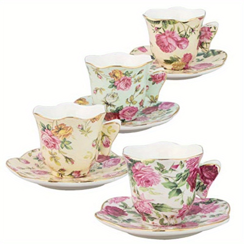       2ounce porcelain espresso cup and saucer set with   handles 4pcs   white porcelain   coffee or tea coffee bar accessories floral pattern cup durable porcelain Product details 0