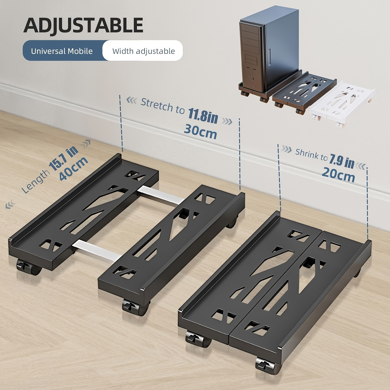 Support PC Mobile Avec Roulettes - Chariot Ordinateur Réglable Noir - Jusqu'à 10kg