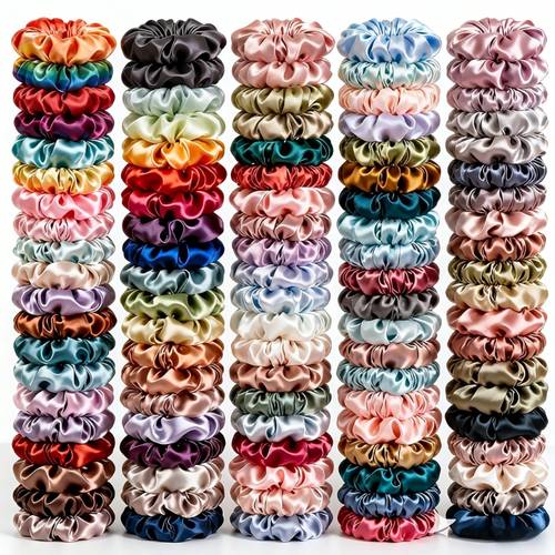 46 satin small hair ties in assorted colors 1pc solid color high hair ties for high ponytails suitable for daily casual wear and travel accessories