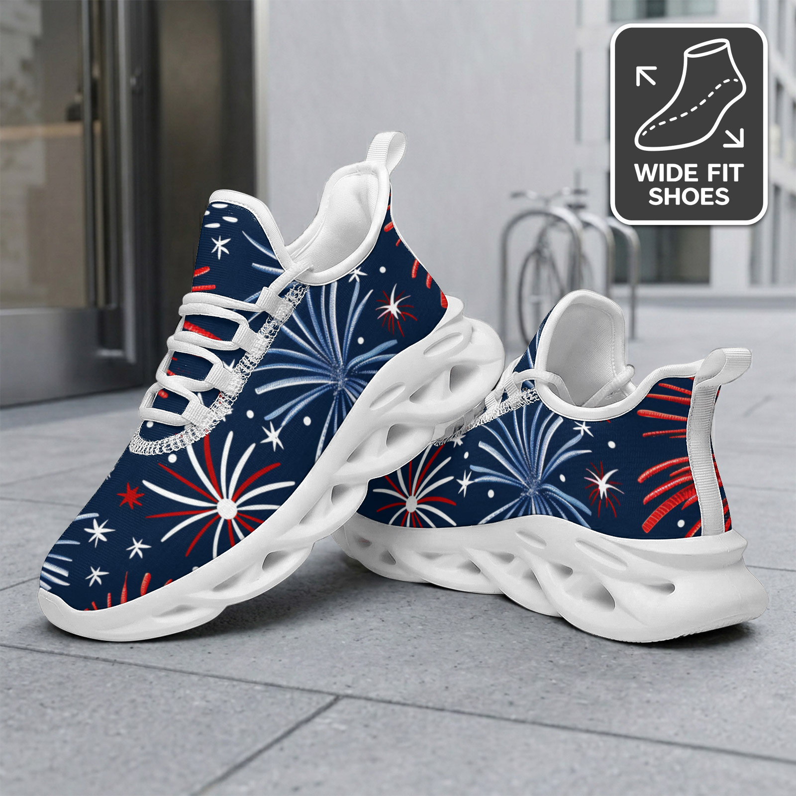 Men's Athletic Running Shoes, Classic Red & Blue Firework Print