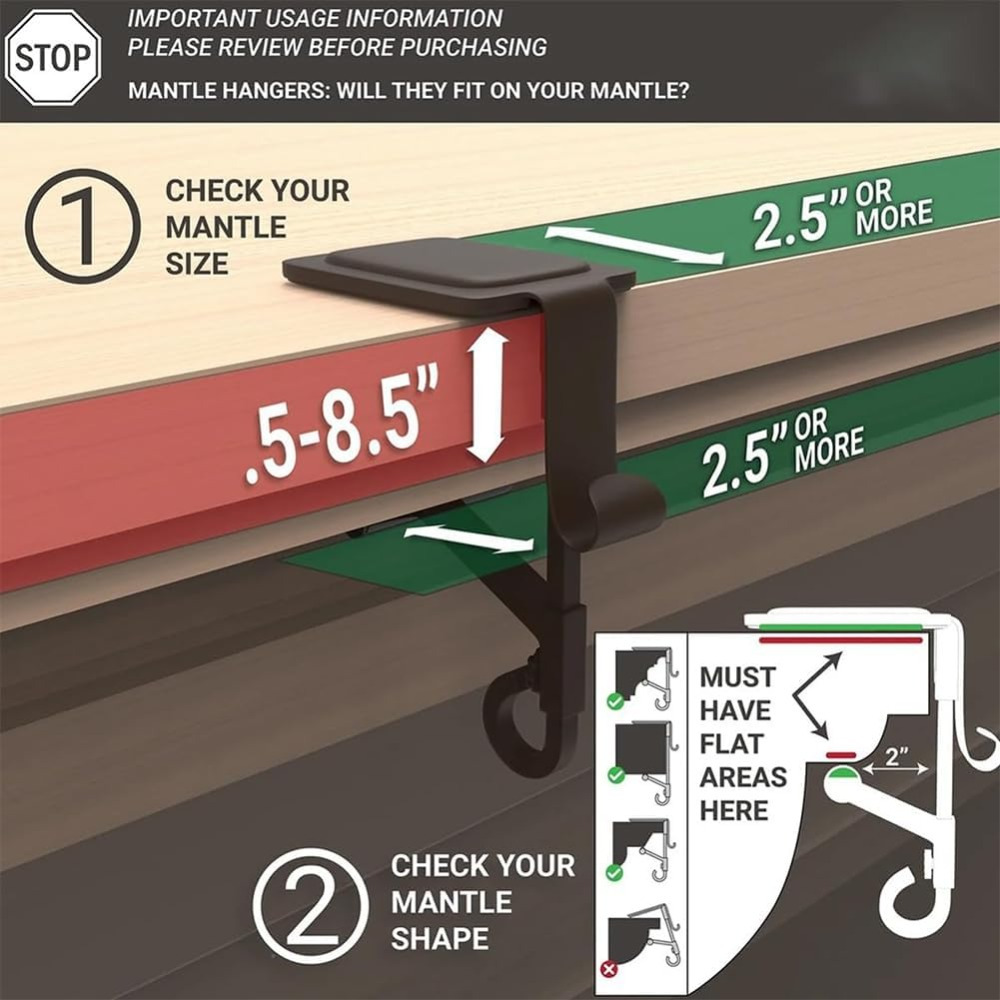 花环挂钩，壁炉架挂钩，铁艺家居装饰架，可调节挂钩适合壁炉无需钻孔圣诞花环夹，防滑挂钩适用于节日装饰，圣诞装饰 商品详情 4