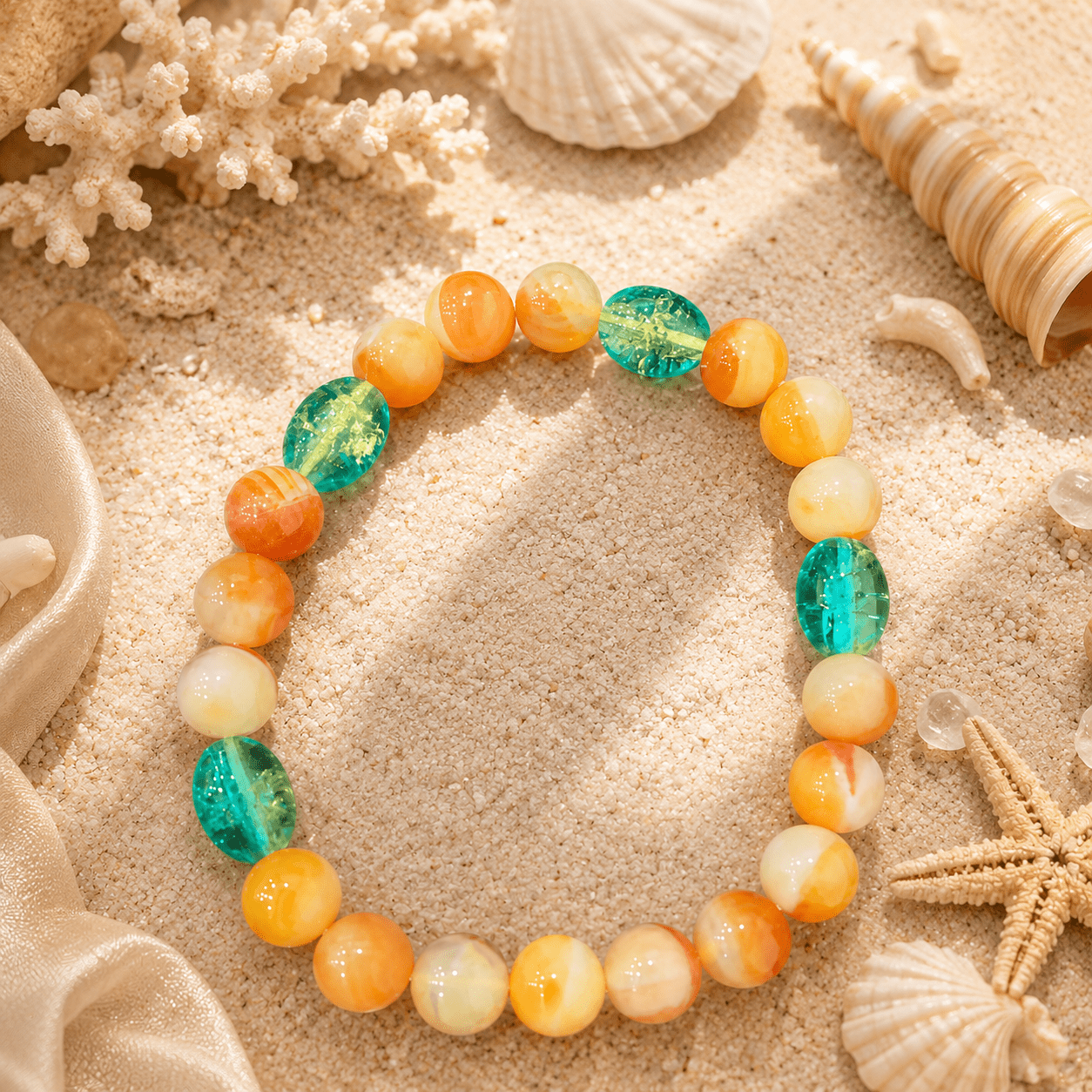 Orange-Yellow Gradient Swirl Bead Bracelet, Retro Style
