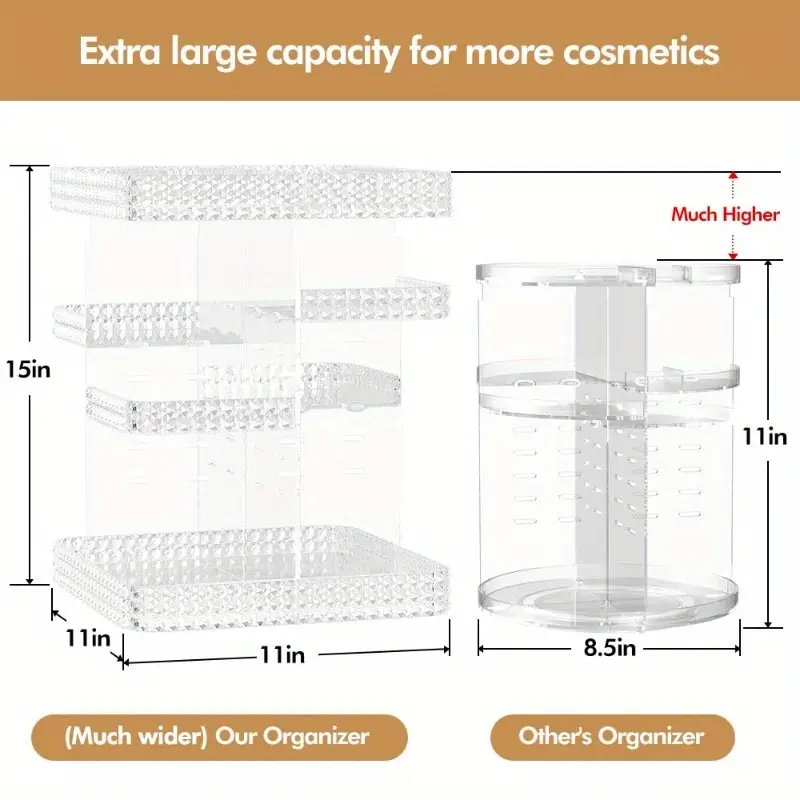 rotating makeup organizer for vanity high capacity acrylic cosmetic storage with clear drawers multi compartment design for perfume skincare makeup brushes plus size clear countertop organizer bathroom vanity storage sleek clear drawers Product details 2