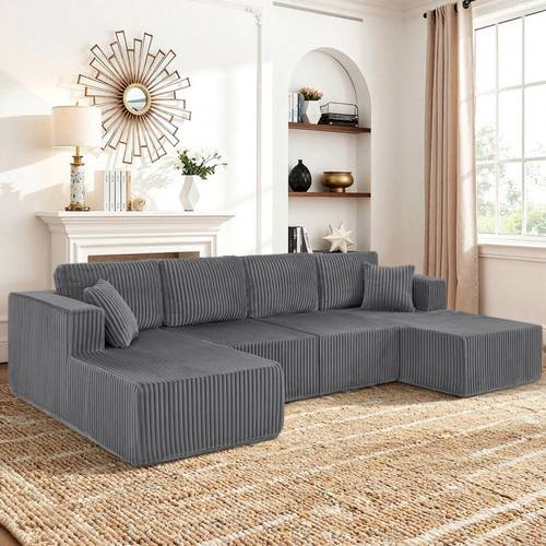 u shaped modular sectional sofa size modern minimalist corduroy compressed sleeper couch extra room bedroom saving sofa dark gray