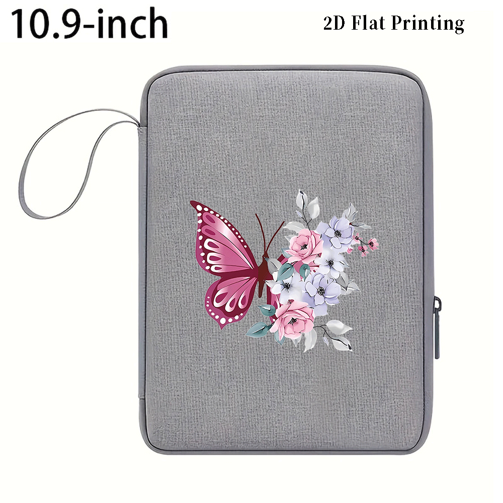 TEMU 1pc Bolso de Almacenamiento para Ipad con Diseño Floral de Mariposas 2D Estampado , Asa de Tela, Antigolpes, Antiarañazos, Cierre de Cremallera,