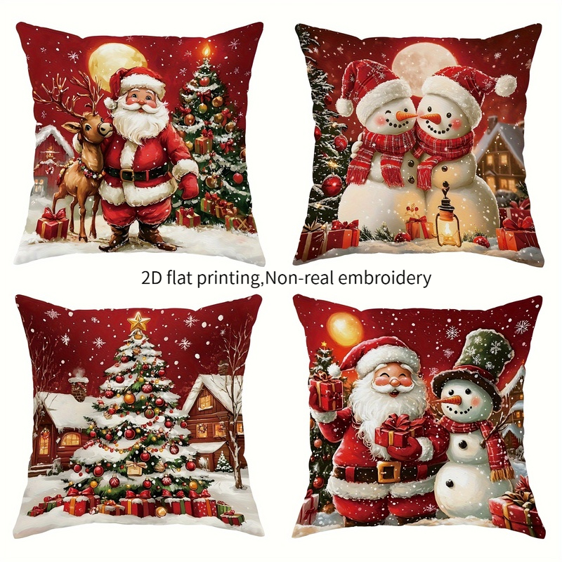 TEMU 2D Flat - 4 pezzi Copricuscino con Stampa Motivo di , di e , Copricuscini Moderni Decorativi Natalizi, Chiusura con Cerniera, Stampa su Un ,