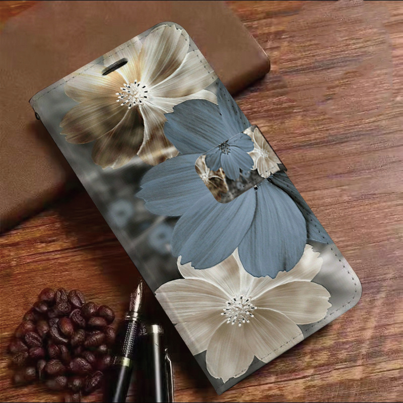 TEMU Phone Case - Flower Faux Leather Flip Wallet Phone Case | Snap Clasp Card Slots Kickstand | Shockproof Scratch Resistant Full Cover Suitable For