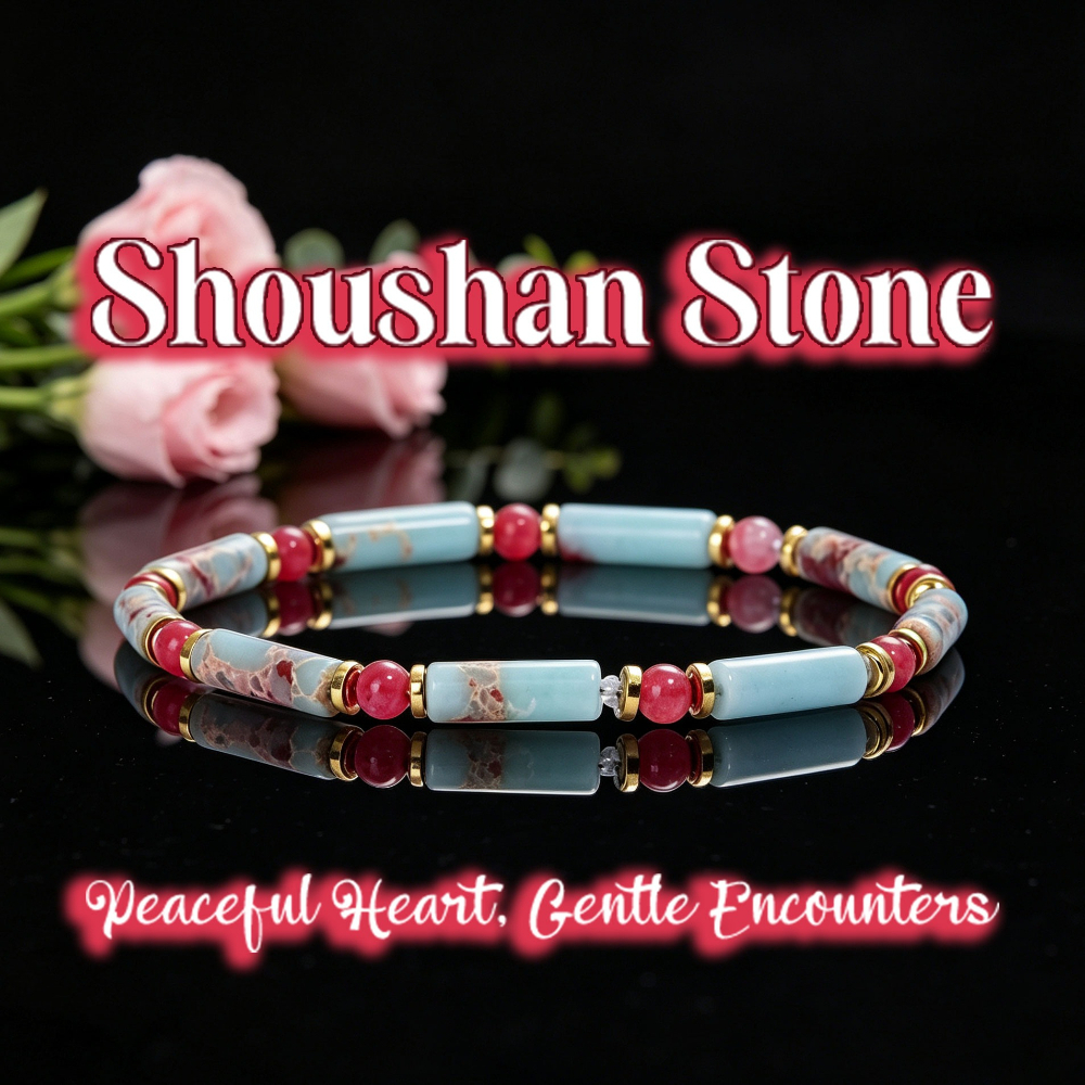 TEMU Natural Shoushan Stone And Cylinder Beaded Bracelet, Symbolizing Mind And Gentle , Elegant Soft Versatile Daily Jewelry Gift For Women