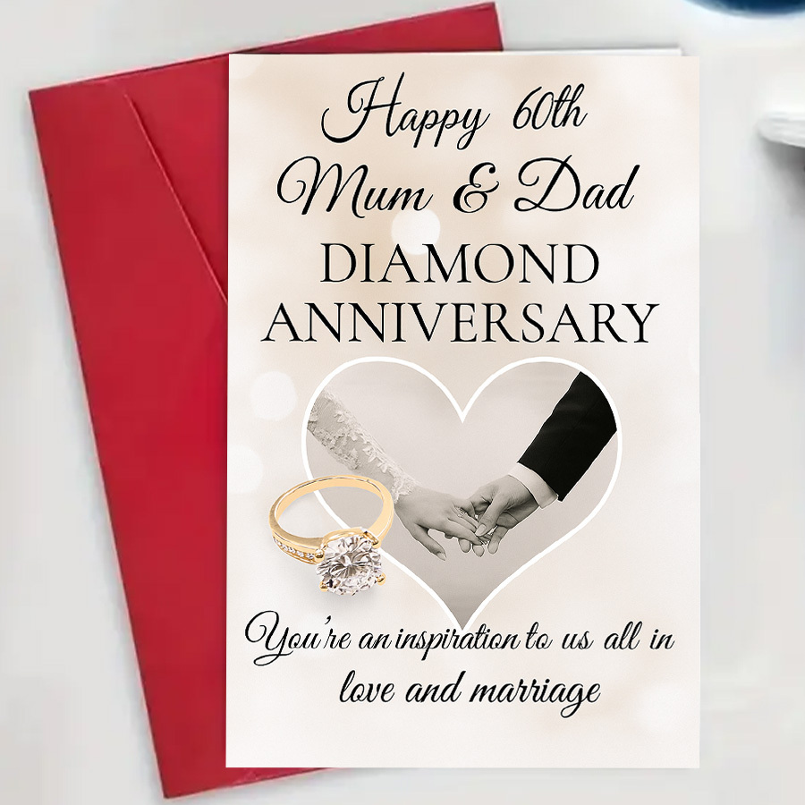 TEMU 1pchappy 60th Diamond Anniversary Card For Mum And Dad Elegant Wedding Ring Design Perfect Gift For Parents And Marriage Inspiration And
