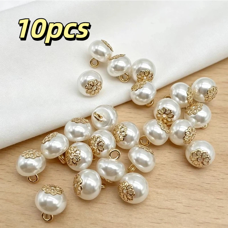 TEMU 10pcs Boutons Ronds Style Vintage en Perle avec Base en Métal Florale pour Décoration de Chemise et Robe