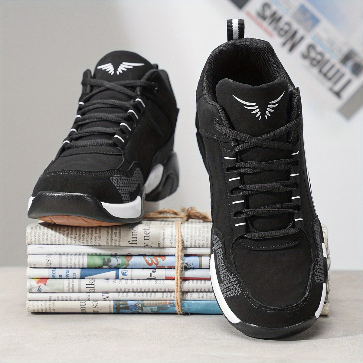 mens black white mesh thick sneakers with increase high quality