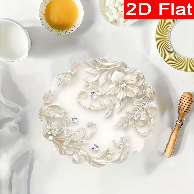 TEMU 4pcs Elegant Floral Diamond Round Table Mats - 15-inch Single-sided Flower & Diamond Pattern Dining Table Decor, Hand Washable Circular