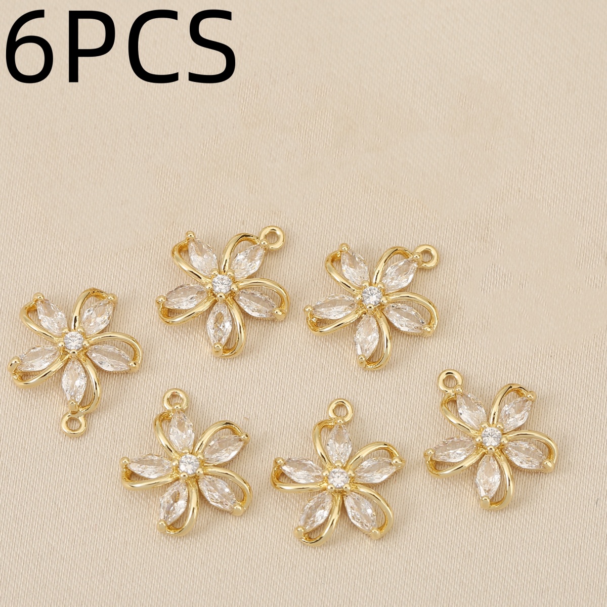 TEMU 6pcs, Style - Copper Inlaid Zirconia - Exquisite Flower Chain Pendant, Pendant - Unisex Fashion Pendant, Applicable For Necklace, Earrings,