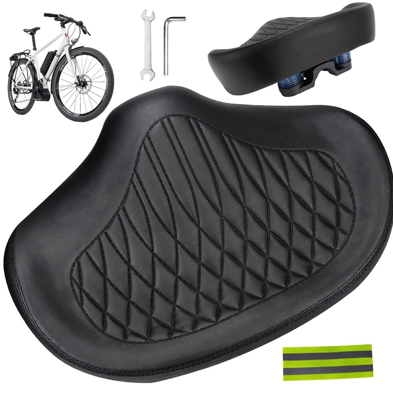 Image of Extra Wide Bicycle Seat Measuring 23.8x33cm, Designed For With Thick Memory Foam Padding, Compatible With Universal Clamps, Perfect For Mountain Bikes, Exercise Bikes, And Everyday Riding