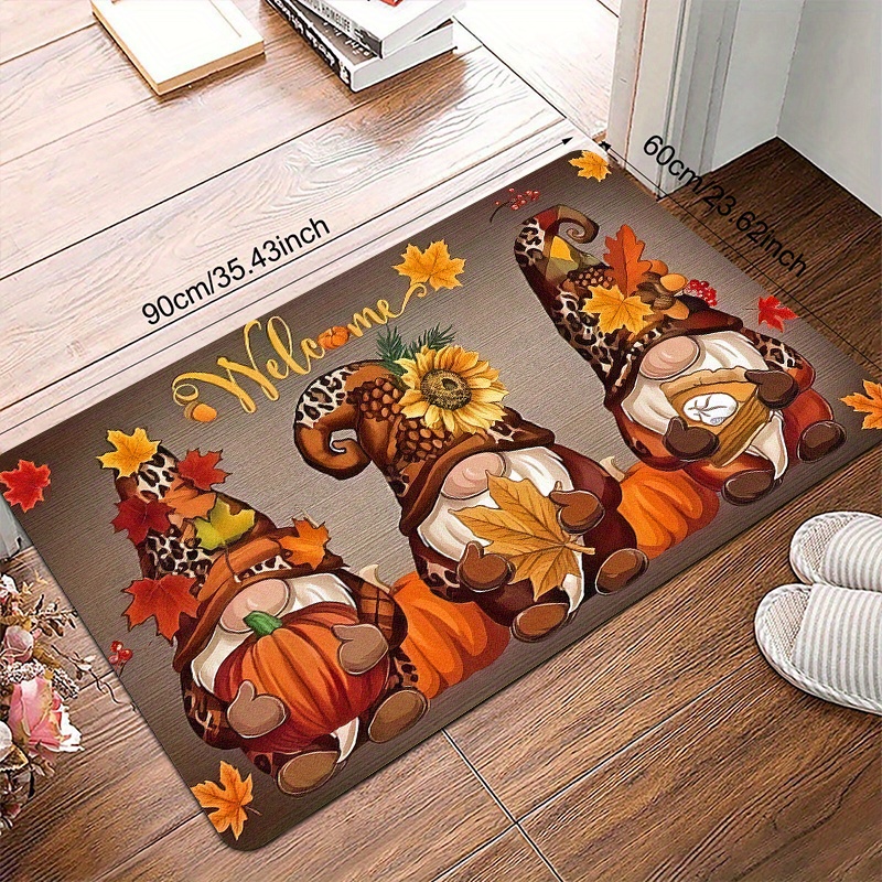 TEMU A Doormat Featuring 3 Adorable Autumn Gnome Designs, Made Of Durable Polyester Material With A Non-slip Backing. Suitable For Indoor And Outdoor