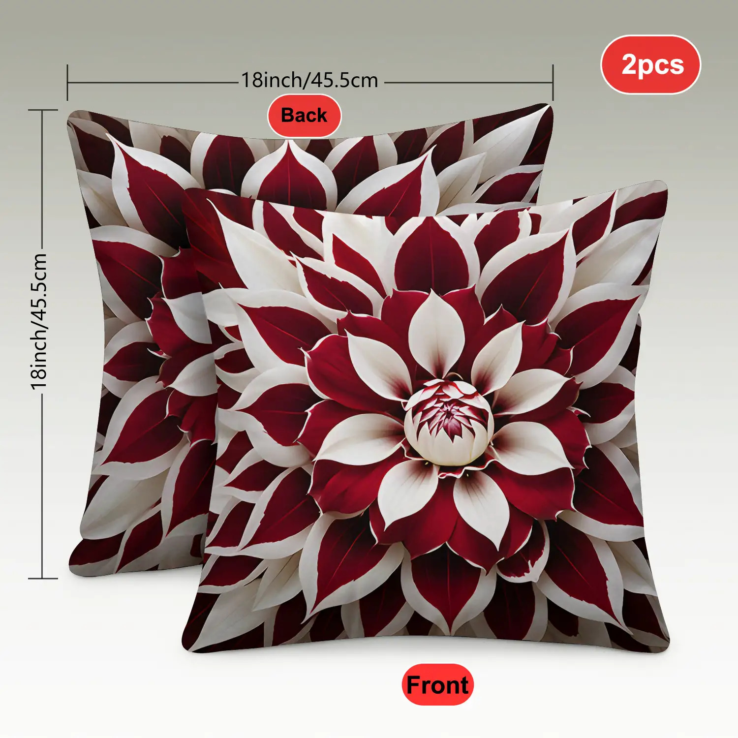 TEMU 2-pack Red And White Floral Pillow Covers | Soft Velvet Polyester, 18x18 Inches Double-sided Printing, Modern , Machine Washable Zipper Closure,