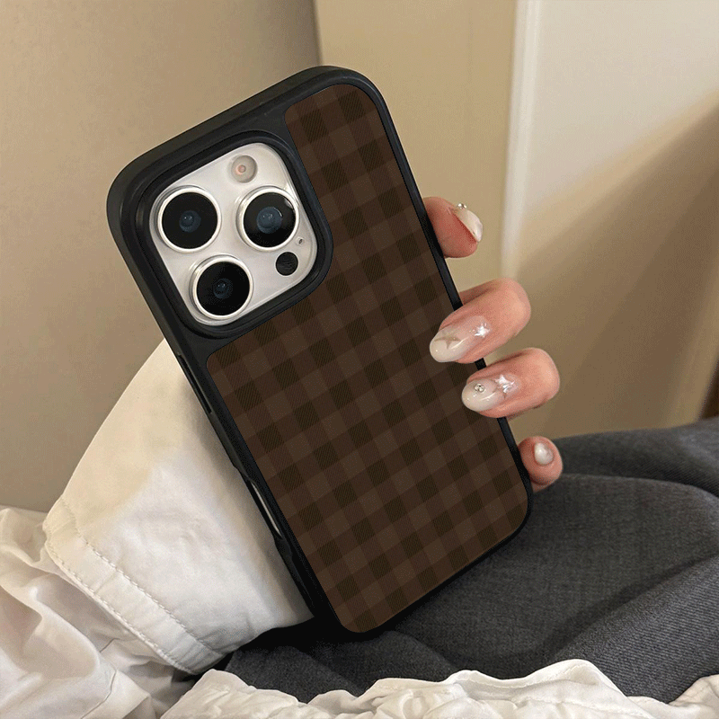 TEMU Phone Case - The Dark Brown Plaid Pattern Is Suitable For Iphone 17 Pro , As Well As Iphone 16 Pro/15/14/13 Pro/12/11. It Features A Minimalist