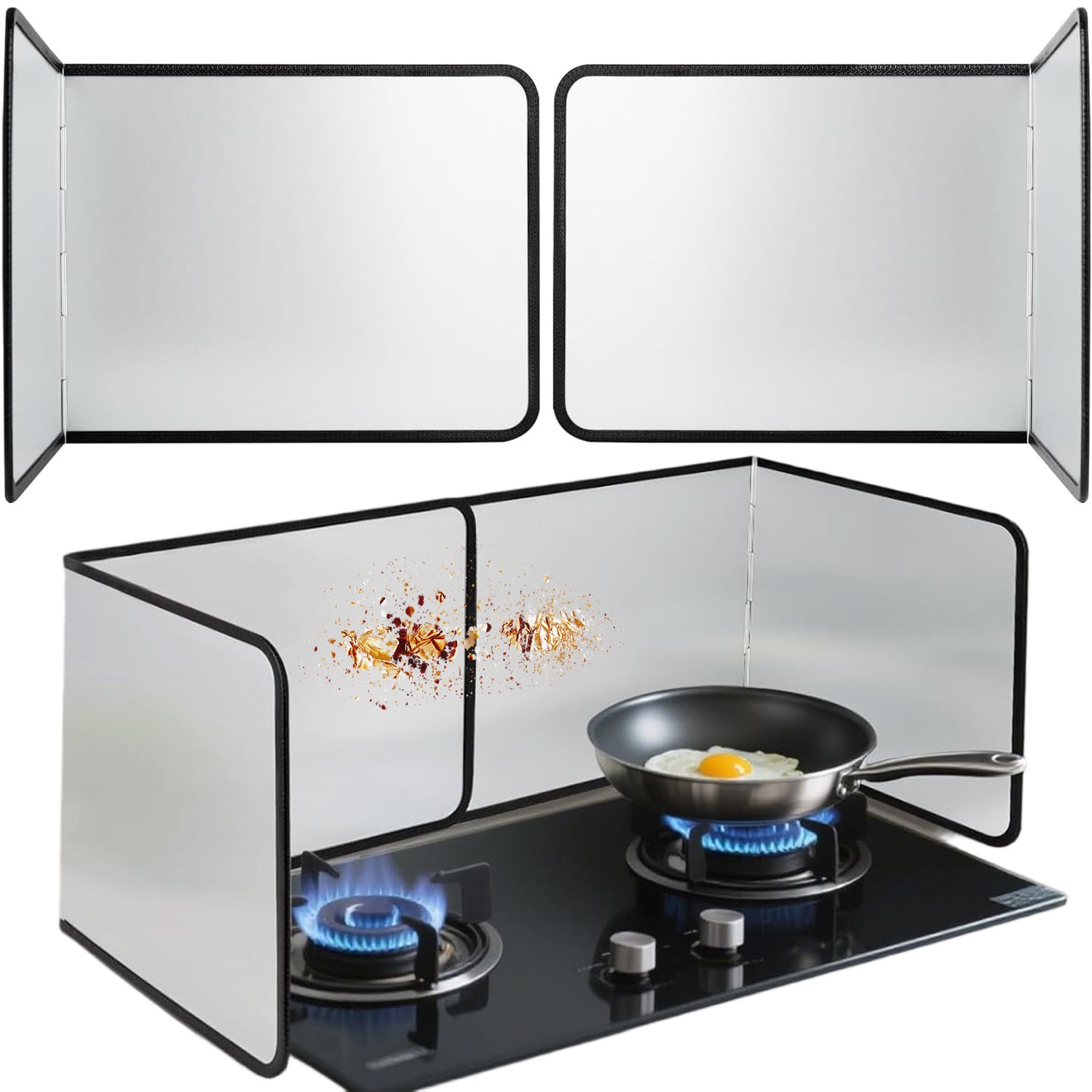 2pcs Anikers Splatter Guard For Frying | Foldable Grease Splatter Screen Backsplash, Anti Splatter For Stove Screen Protector, Aluminum Material