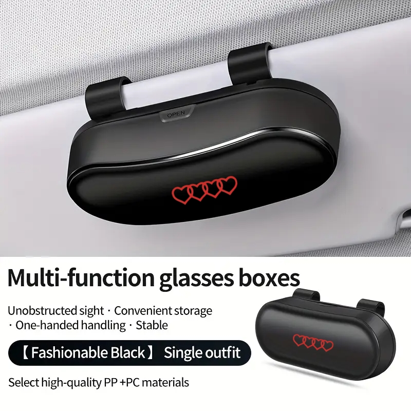 TEMU Red Heart-shaped Car Glasses Case, Sun Visor Sunglasses Clip, Multifunctional Creative Glasses Storage Box For Cars, [ Optional]