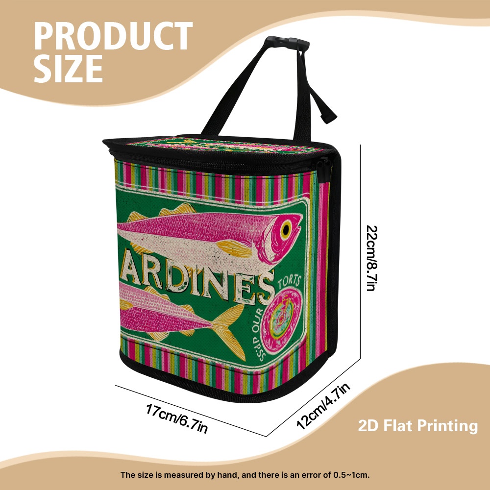 TEMU 1pc Pink Retro Label Design Zippered Car Garbage Bag With Lid, Multipurpose Foldable Trash Bin For Daily Car Use, Camping, Kitchen, Office Desk,