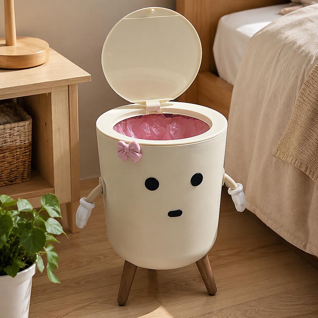 TEMU Cute Coquette Trash Can With Lid, Kawaii Cartoon Waste Bin With Pink Bow For Bedroom Bathroom Vanity