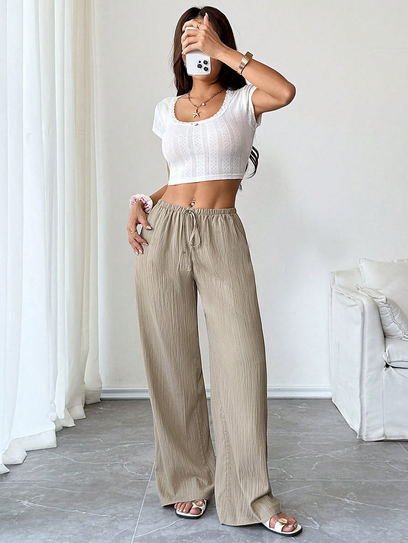 womens spring and   waisted belted pants with pockets model 07