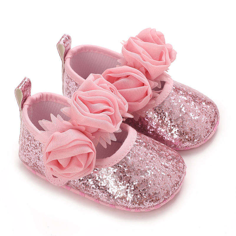 Image of Spring And Autumn Girls' Shoes With Soft Sole, Lace Trim, Fashionable And Cute Toddler Walking Shoes With Sparkling Sequins, Flat Shoes