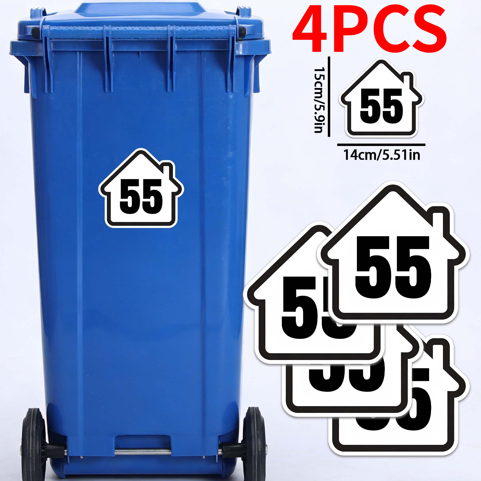 Image of 1/4pcs Personalized Number Trash Can Stickers, House Design, Wear-resistant Non-fading, Self-adhesive No Residue , Street Bin Label, Easy To Own Trash Can