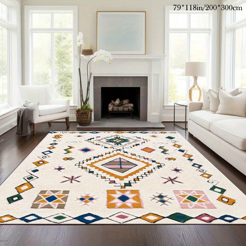 TEMU Tapis Marocain à Motif Velours + avec Base en Peluche 1pc, Tapis de Zone Amélioré, Convient pour Salon, Chambre, Bureau, Balcon, Lavable en