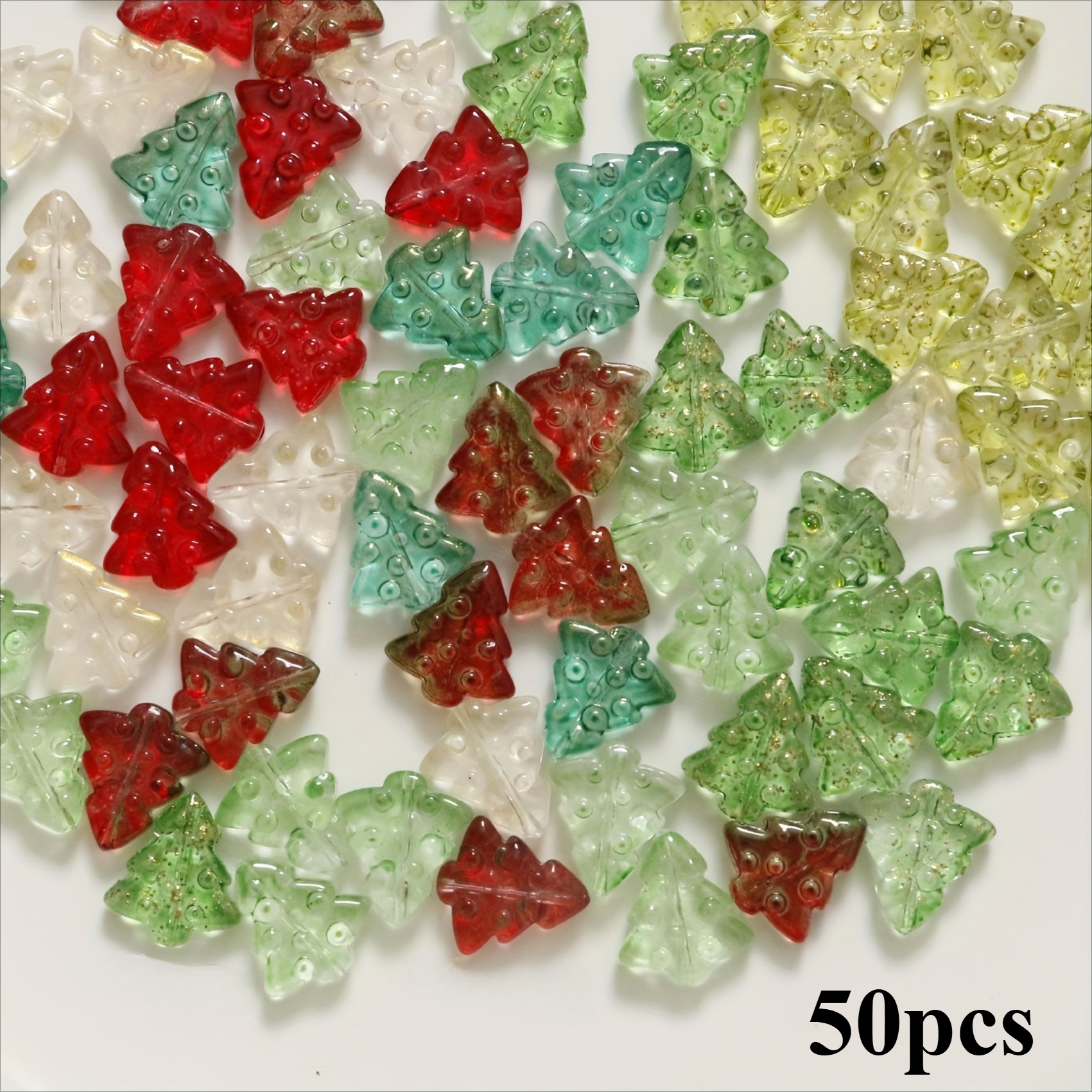 TEMU 50 Mixed Color Glass Beads In Of Christmas Trees With Straight Holes, Suitable For Making Jewelry Such As Necklaces, Earrings, Bracelets, And