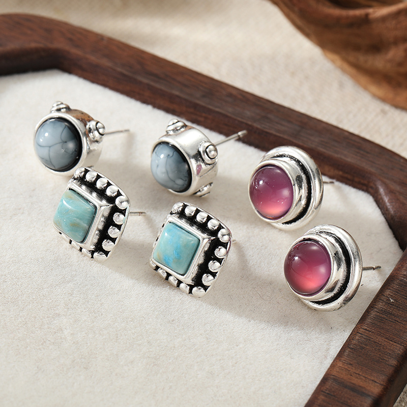 TEMU Literary Style Mixed Color Earrings 3pcs Set For Women, Light And Mature Dating Style Earrings, Retro And Versatile Atmosphere Accessories