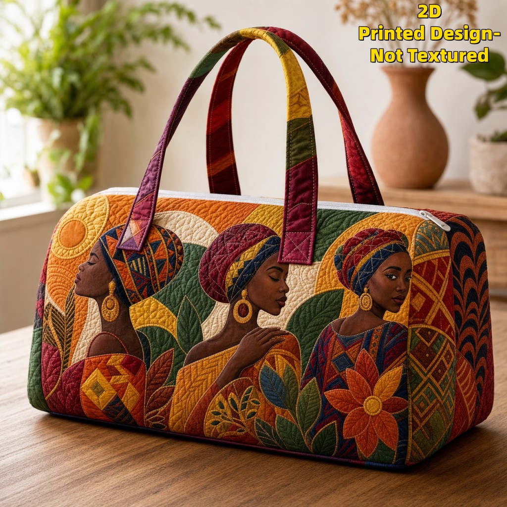 TEMU Printed Design - Non-textured 2d Flat Print - Ethnic African Woman Floral Pattern Large Capacity Travel Bag, Vintage Warm- Pattern Carry-on