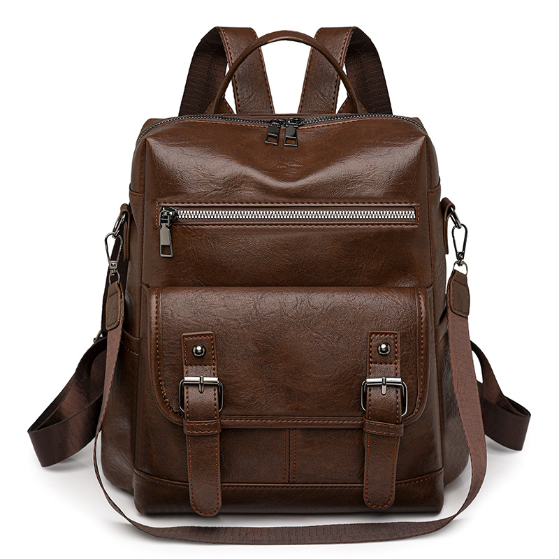TEMU Women's Pu Backpack Wallet, Solid Color Casual Multi-pocket Student School Bag, Lightweight Travel And Daily Use Backpack With Shoulder Strap