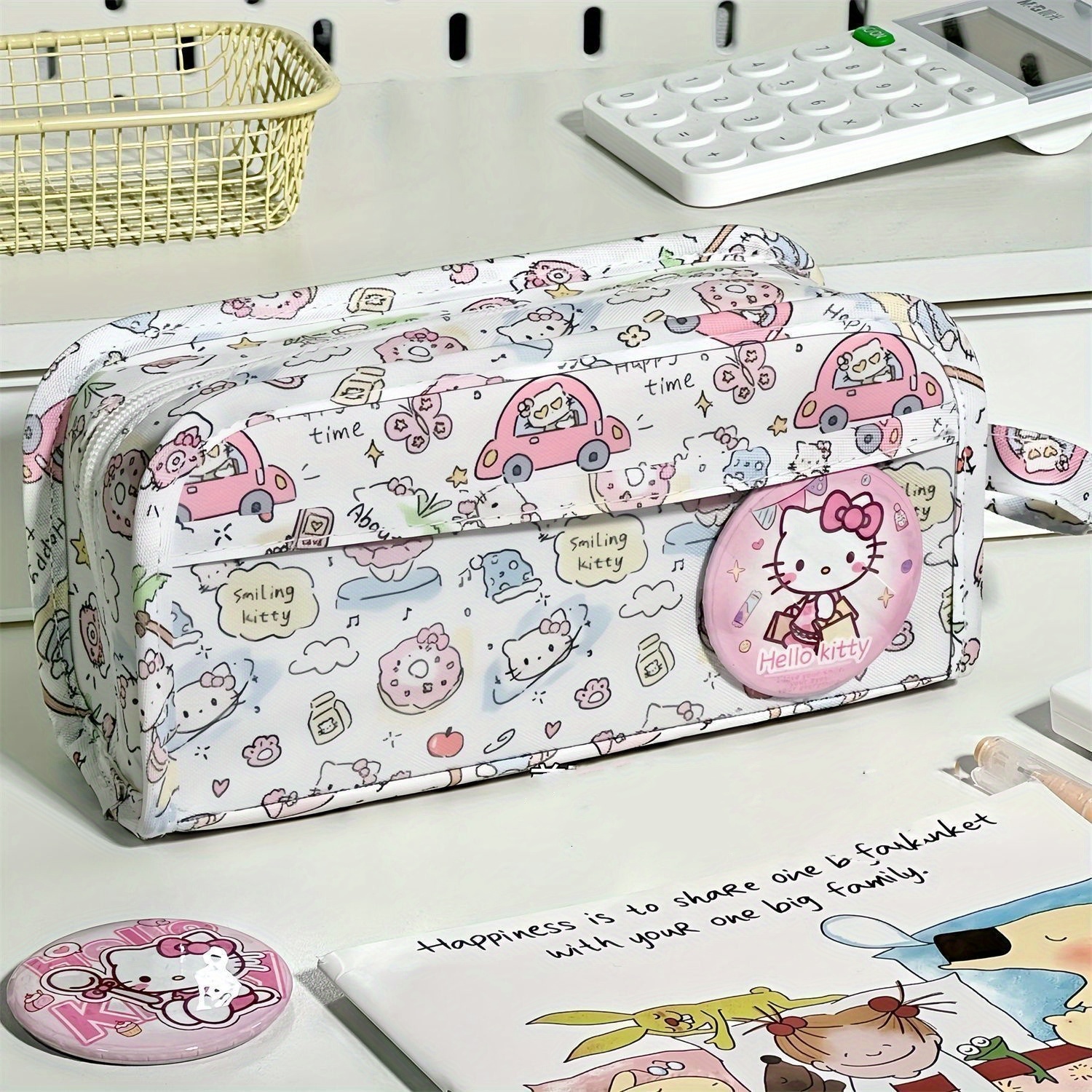 

Sanrio Hello Kitty Canvas Tote - Large Capacity, Transparent Multi-functional Storage Bag For Office & School Supplies