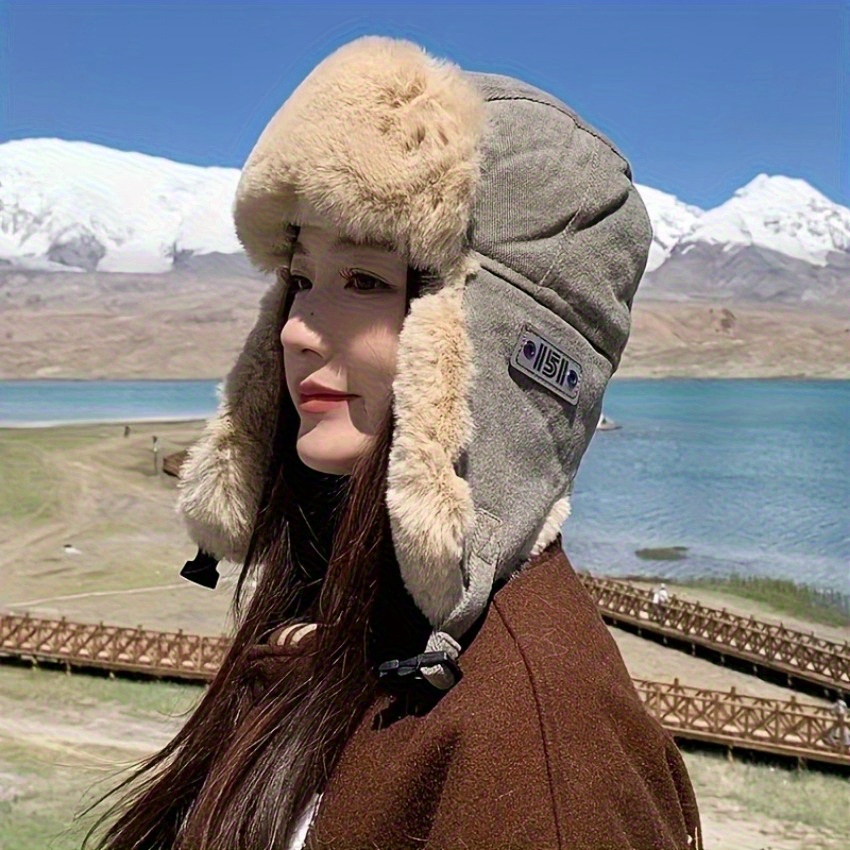 Bonnet d'Hiver Coupe-Vent pour Hommes et Femmes avec Masque d'Oreilles en Peluche - Épais et Chaud pour Ski/Cyclisme, Design Rétro Lei Feng pour Activités Extérieures (Noir/Gris/Kaki) - Unisexe pour Températures Froides Non-Élastique pour 22,05-22,83 pouces